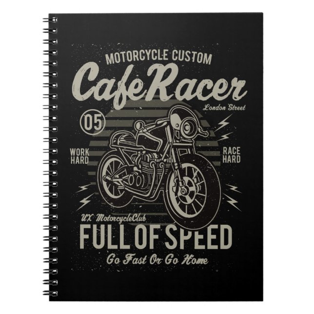 Caderno Espiral Café Racer Work Race Duro Duro Ir Rápido ou Ir par (Frente)