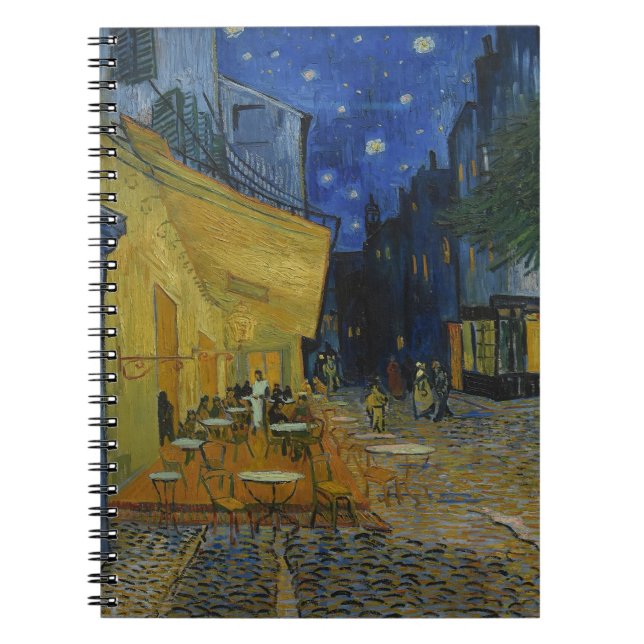 Caderno Espiral Café Terrace à noite por Vincent van Gogh (Frente)