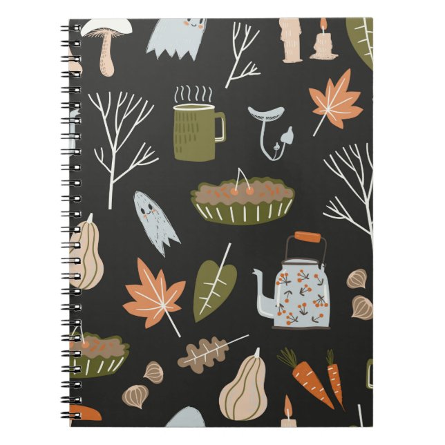 Caderno Espiral Cair num padrão sem soldadura com elementos de nat (Frente)