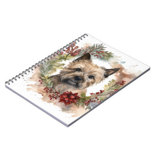 Caderno Espiral Cairn Terrier Christmas Wreath Festivo Pup