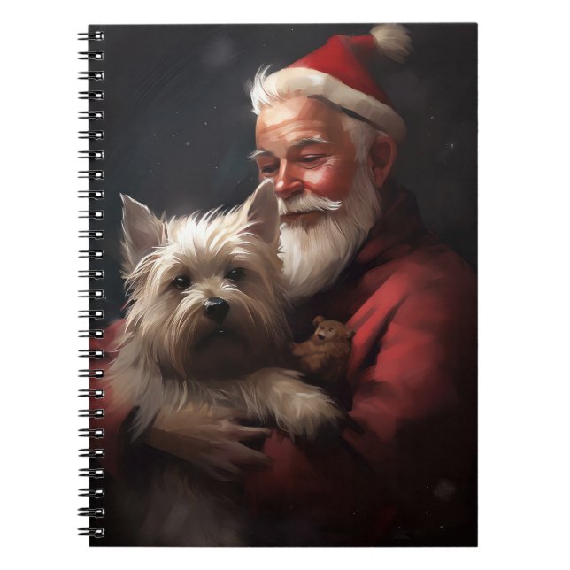 Caderno Espiral Cairn Terrier com Papai Noel Natal Festivo (Frente)
