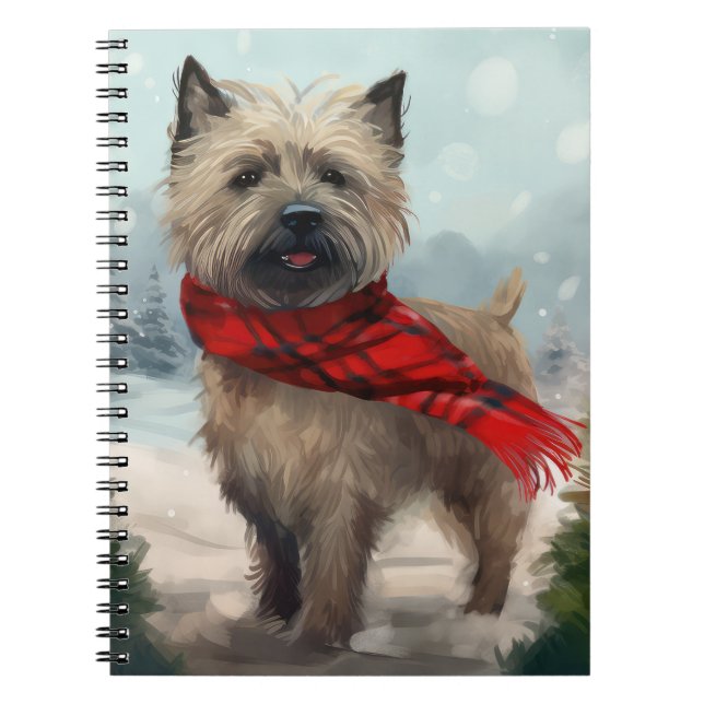 Caderno Espiral Cairn Terrier Dog no Natal da Neve (Frente)
