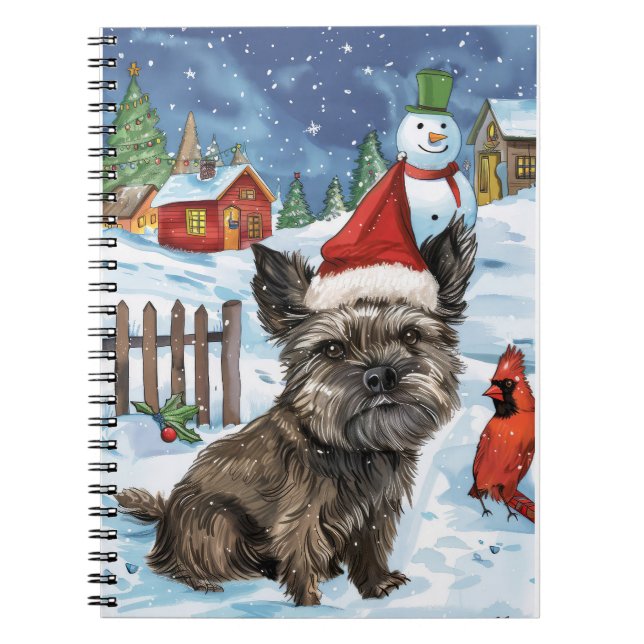Caderno Espiral Cairn Terrier Dog Winter Wonderland Natal Joy (Frente)