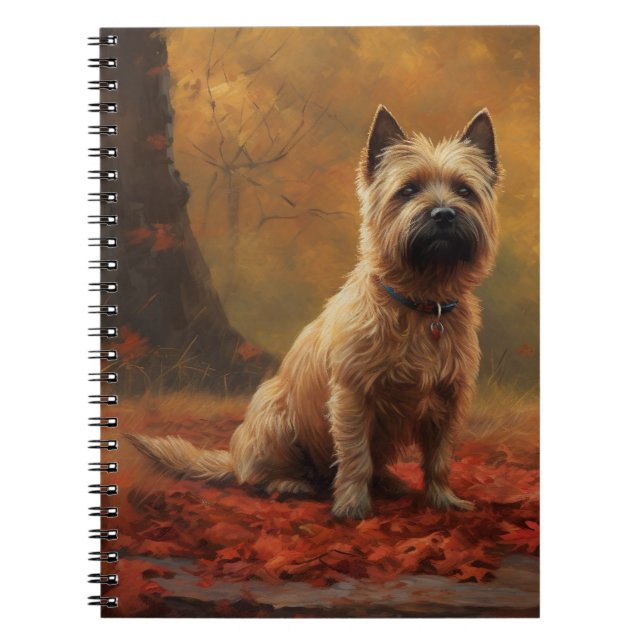 Caderno Espiral Cairn Terrier no outono deixa cair inspiração (Frente)