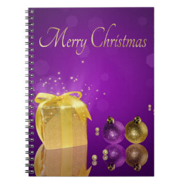 Caderno Espiral Caixa de presente de Natal dourada em Lavanda Roxa
