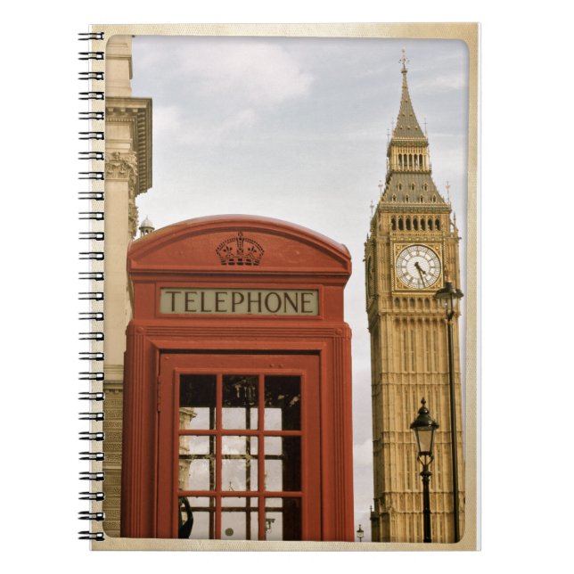 Caderno Espiral Caixa de telefone e torre do Big Ben (Frente)