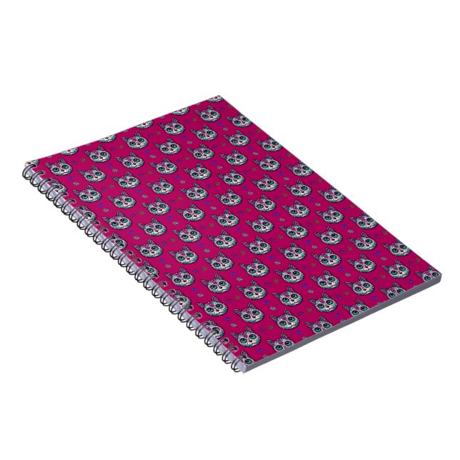 Caderno Espiral Calavera Cat Art Pattern (Lado Direito)