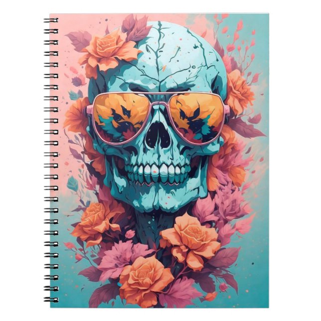 Caderno Espiral Calavera Floral Colorida (Frente)