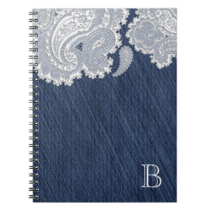 Caderno Espiral Calça Jeans e Renda Branca Casamento de Noiva Eleg