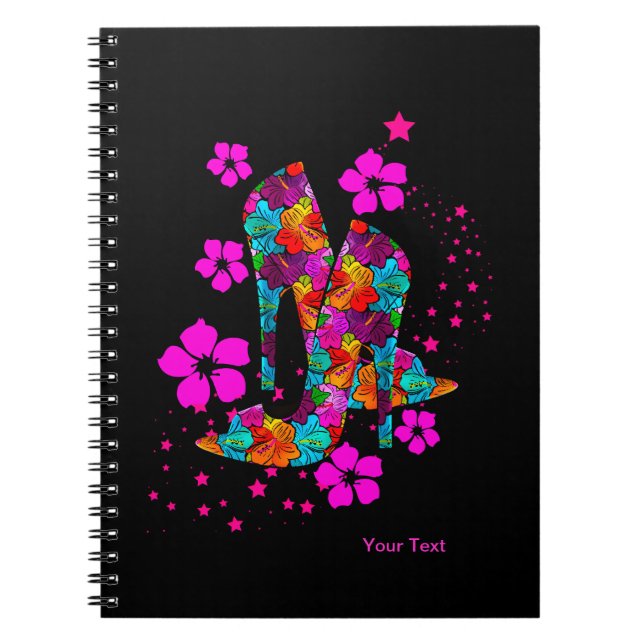 Caderno Espiral Calçados de alto salto de verão flores rosa-quente (Frente)