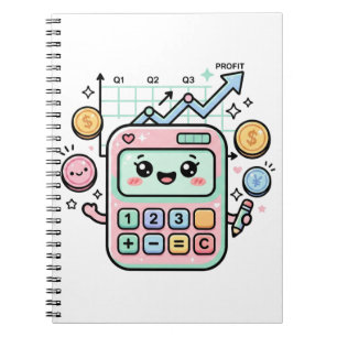 Caderno Espiral Calculadora Pastel Kawaii Adesivo de Finanças para