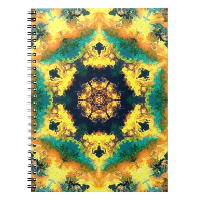 Caderno Espiral Caleidoscópio Amarelo Azul e Verde (Frente)