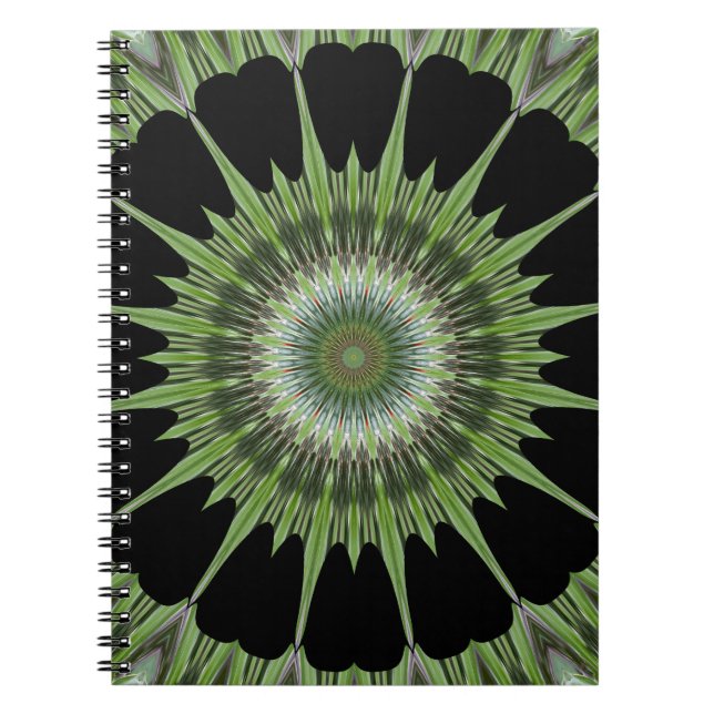 Caderno Espiral Caleidoscópio Design Verde Preto (Frente)