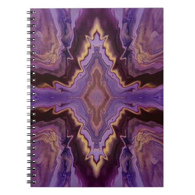 Caderno Espiral Caleidoscópio em púrpura, magenta, abstrato de our (Frente)