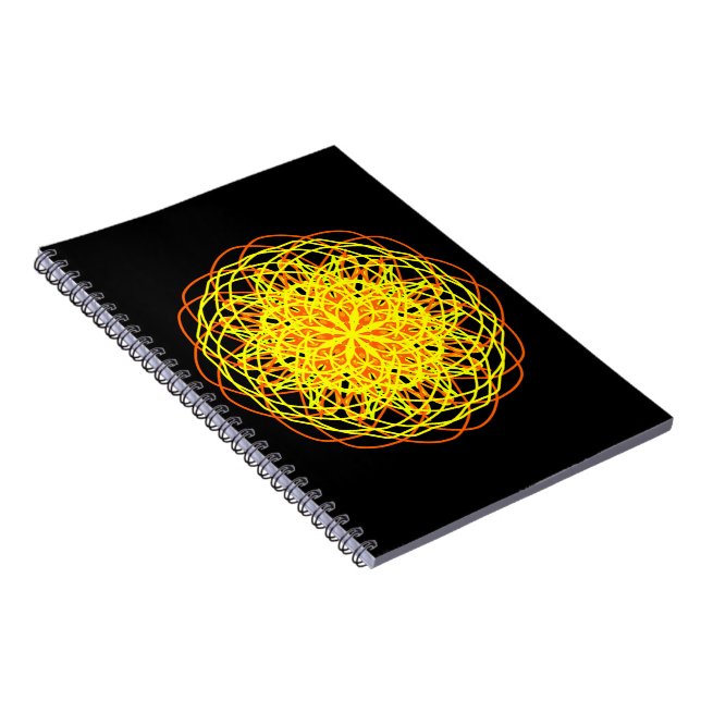 Caderno Espiral Caleidoscópio Mandala Art Energia Flor Amarelo (Lado Direito)