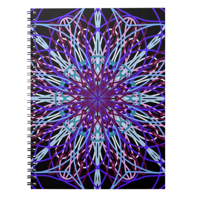 Caderno Espiral Caleidoscópio Preto Roxo - Arte Mandala (Frente)