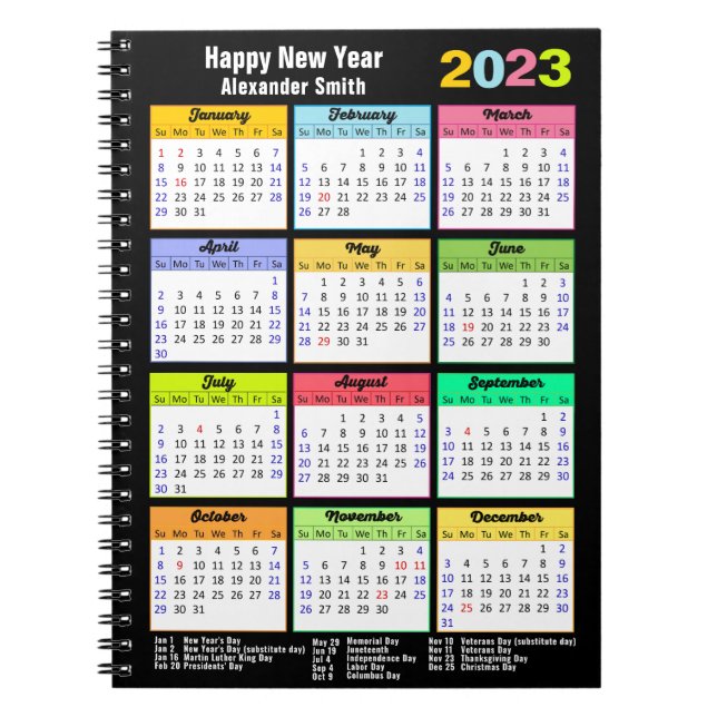 Caderno Espiral Calendário de 2023 com Feriados Personalizado Mode (Frente)