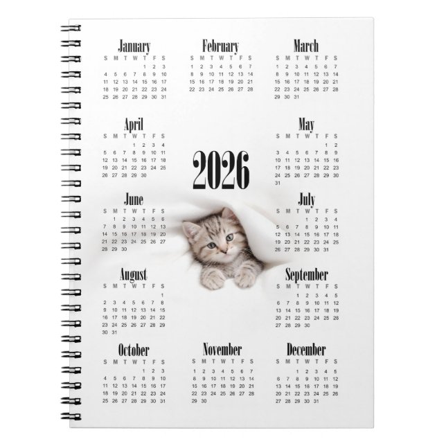 Caderno Espiral Calendário do Gatinho 2026 (Frente)
