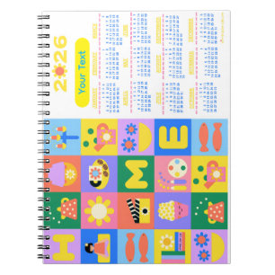 Caderno Espiral Calendário doméstico fácil e feliz personalizado 2