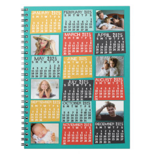 Caderno Espiral Calendário Mensal 2025 Ano Moderno 6 Colagem de Fo