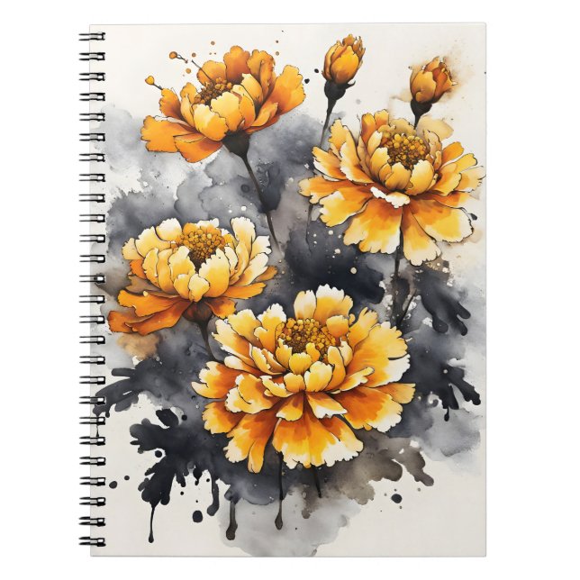 Caderno Espiral Calêndula - Flores de aquarela (Frente)