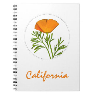 Caderno Espiral California Poppy em um Círculo, Texto "California"
