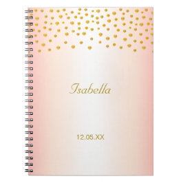 Caderno Espiral Caligrafia e Confete Dourado em Rose Gold