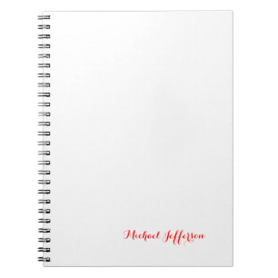 Caderno Espiral Caligrafia Elegante Simples Plano Branco Vermelho