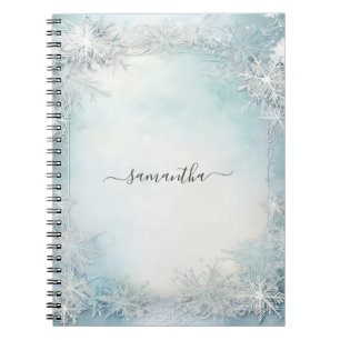Caderno Espiral Caligrafia Personalizada Floco de Neve Azul Branco