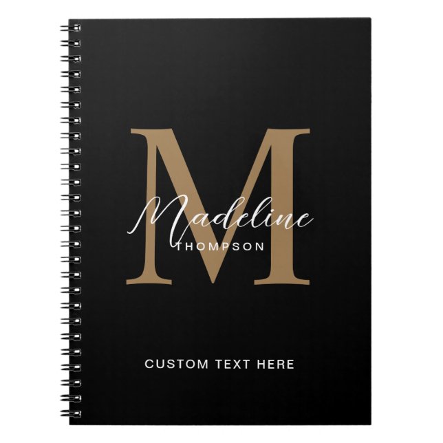 Caderno Espiral Caligrafia Preta Dourada Monograma Mínima (Frente)