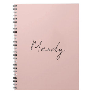 Caderno Espiral Caligrafia Rosa Dourado Elegante Simples Nome