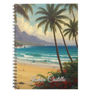Caderno Espiral Caligrafia Simples do Pôr do Sol do Havaí Nome Pro