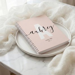 Caderno Espiral Calliografia Monograma Girly Blush Pink