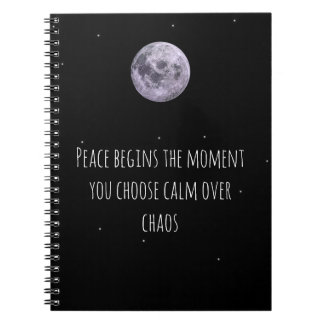 Caderno Espiral Calm Over Chaos Moon Notebook– Peace Quote Journal