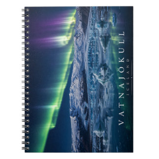 Caderno Espiral Calota de Gelo Vatnajokull sob Aurora Luzes do Nor