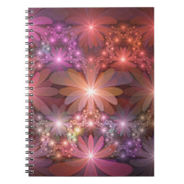 Caderno Espiral Cama De Flores Colorida Abstrata Arte Fractal Bril