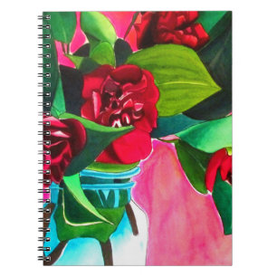Caderno Espiral Camélias vermelhas com verde