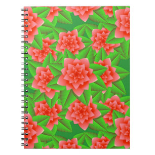 Caderno Espiral Camellias de Coral Laranja e Folhas Verdes