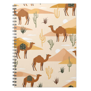 Caderno Espiral Camels Dunes Cactos: Deserto Sem Costura