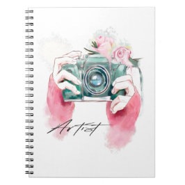 Caderno Espiral Câmera Aquarela Com Notebook Rosa