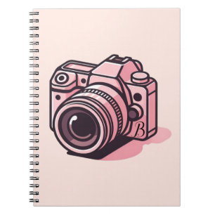 Caderno Espiral Câmera DSLR Rosa na Moda Fotografia Personalizada