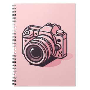 Caderno Espiral Câmera DSLR Rosa Tendência Fotografia Personalizad