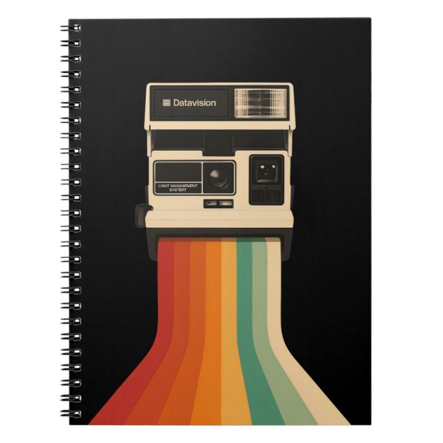 Caderno Espiral Câmera Retro com Impressão de Arco-íris (Frente)