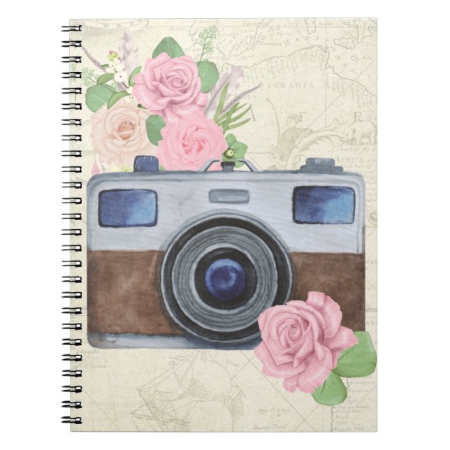 Caderno Espiral Câmera Viagem inspirada no Wanderlust (Frente)
