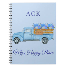 Caderno Espiral Caminhão Azul Floral Aquarela Vintage Nantucket