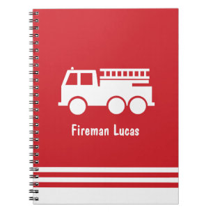 Caderno Espiral Caminhão de Bombeiros Little Boy Com Nome Vermelho