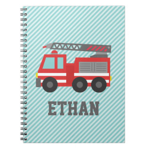 Caderno Espiral Caminhão de Bombeiros Vermelho Fofo para Pequenos 