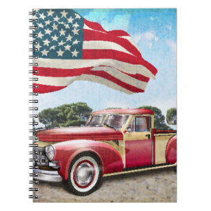 Caderno Espiral Caminhão de coleta vermelho: Vintage na bandeira a