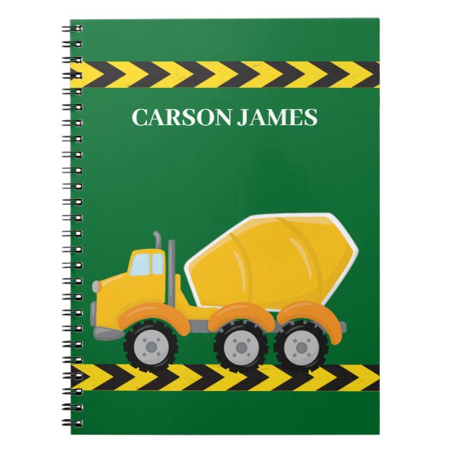 Caderno Espiral Caminhão de Construção para Meninos Personalizável (Frente)