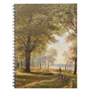 Caderno Espiral Caminho da Floresta com Hiker no outono